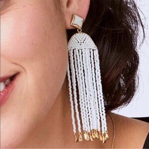 Stella & Dot White Ashley Beaded Tassel Earrings